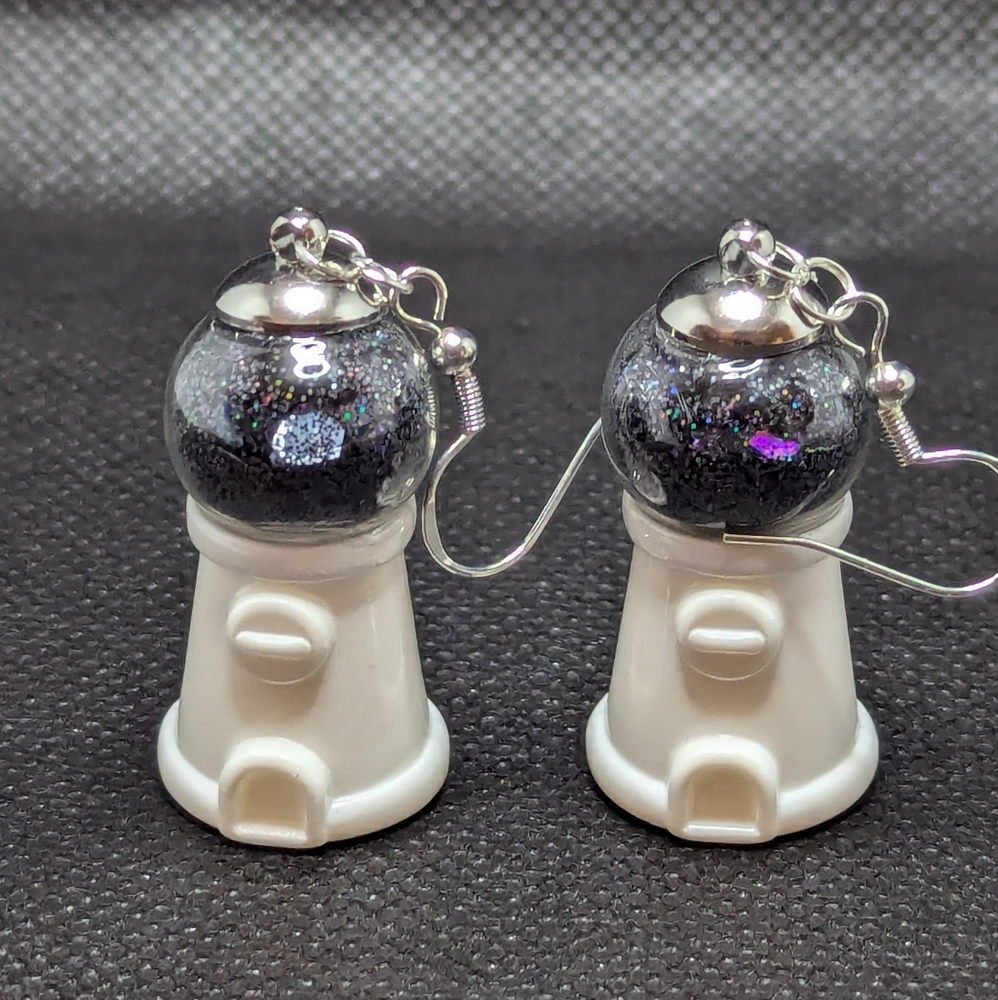 Black and White Glitter Gumball Machine Earrings Halloween